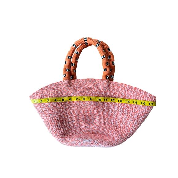 Nannacay Orange Woven Tote Bag Handmade Rope Handle Boho Straw Basket Purse - Picture 8 of 9